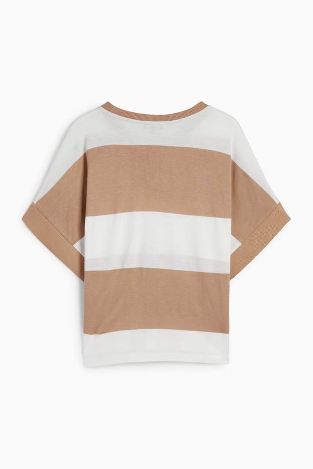 Women - T-shirt - regular fit - striped - white / beige
