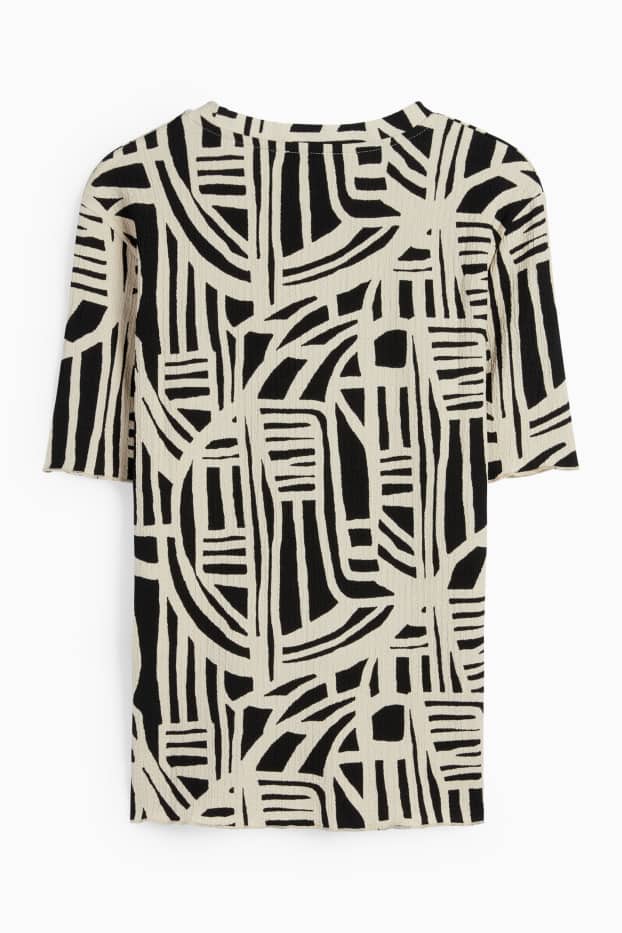 Dames - T-shirt - regular fit - met patroon - met structuur - zwart / beige