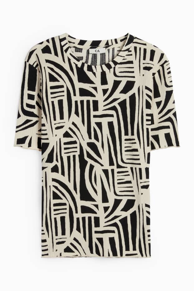 Dames - T-shirt - regular fit - met patroon - met structuur - zwart / beige