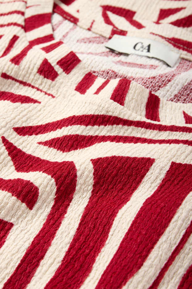 Women - T-shirt - regular fit - patterned - textured - beige / bordeaux