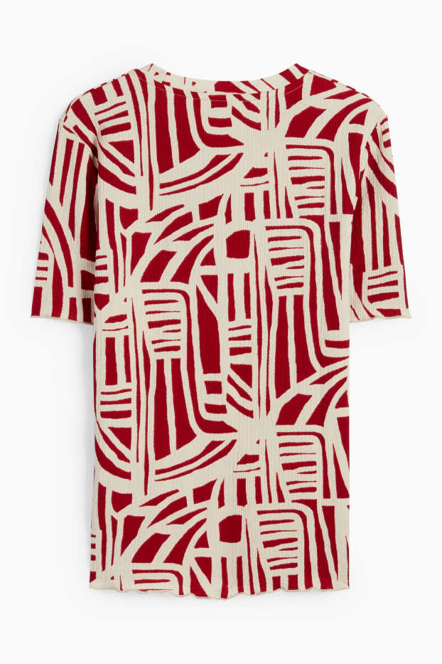 Women - T-shirt - regular fit - patterned - textured - beige / bordeaux