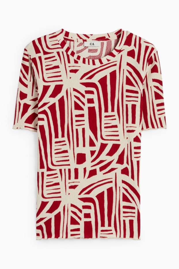 Women - T-shirt - regular fit - patterned - textured - beige / bordeaux