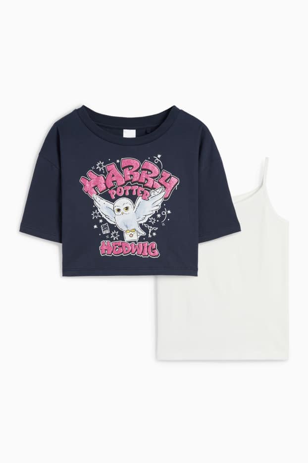 Děti - dívky - Harry Potter - souprava - tričko s krátkým rukávem a top - 2dílná - tmavomodrá / krémově bílá