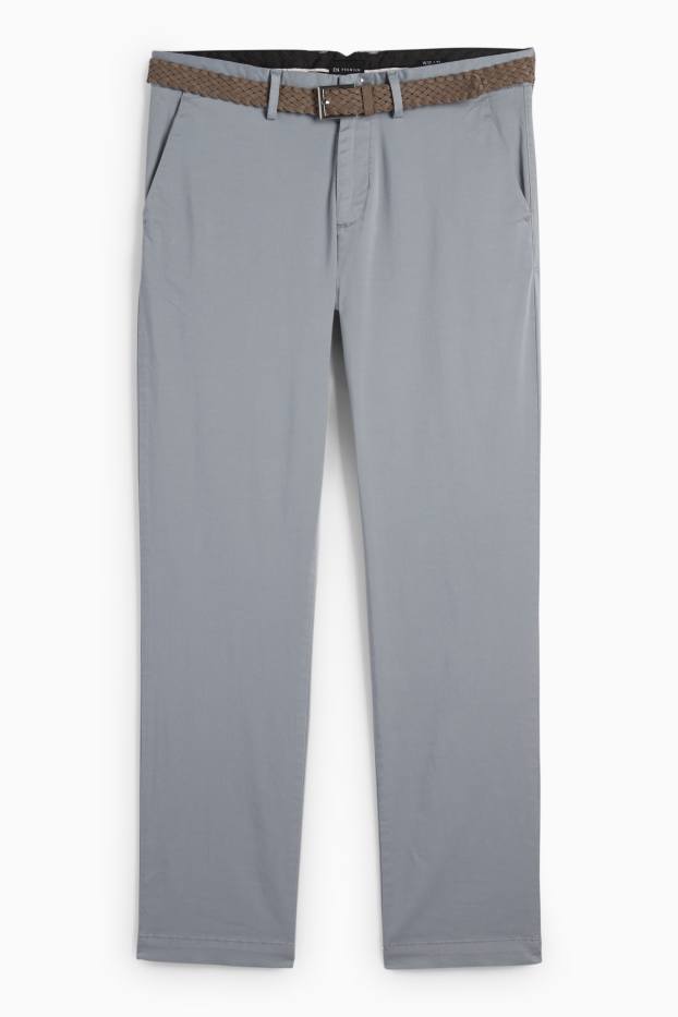 Herren - Chino mit Gürtel - Regular Fit - grau