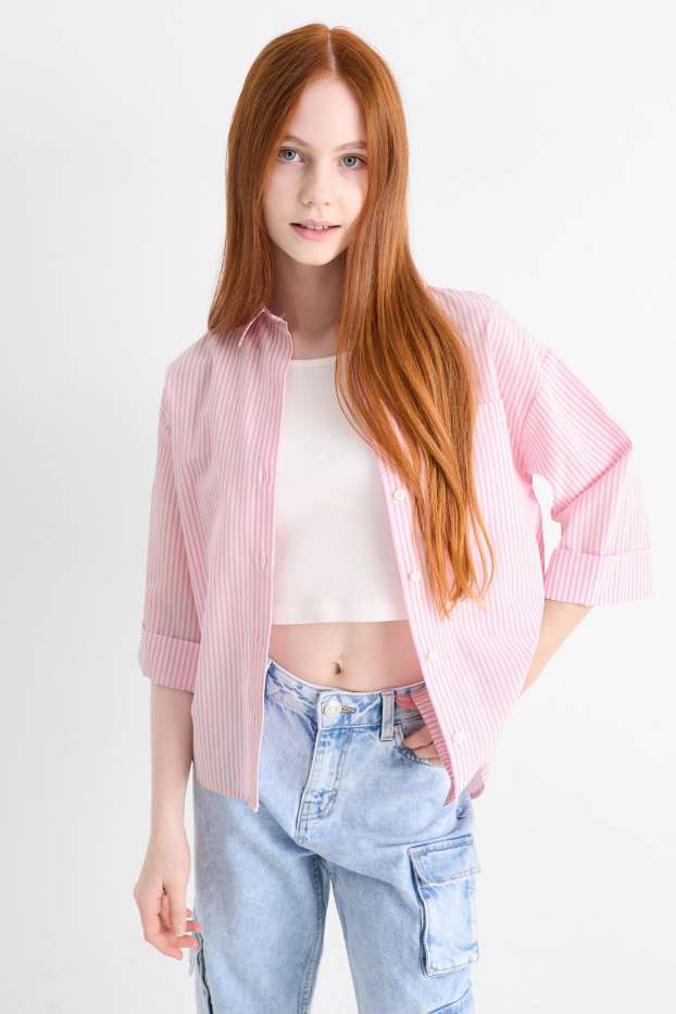 Děti - dívky - Souprava - halenka a top - 2dílná - bílá/růžová