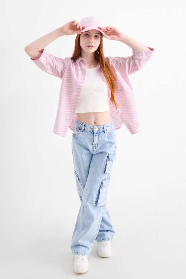 Děti - dívky - Souprava - halenka a top - 2dílná - bílá/růžová