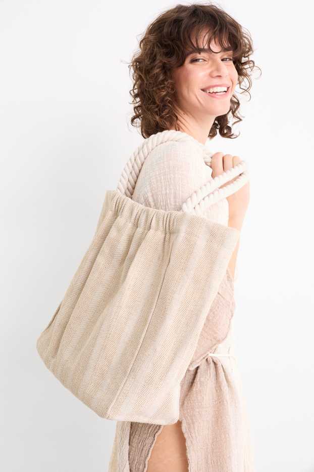Donna - Shopper grande - a righe - beige chiaro