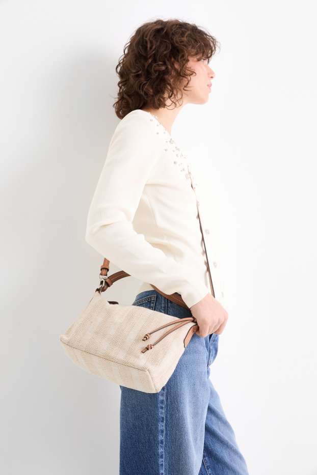 Donna - Borsa a tracolla con spallaccio staccabile - a righe - beige melange
