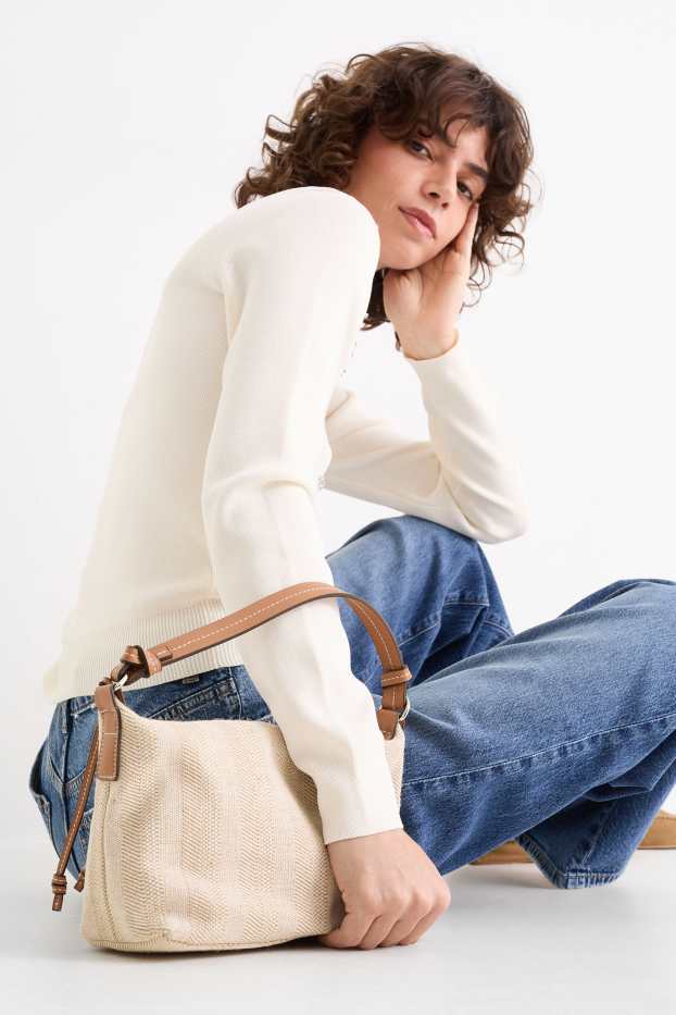 Donna - Borsa a tracolla con spallaccio staccabile - a righe - beige melange