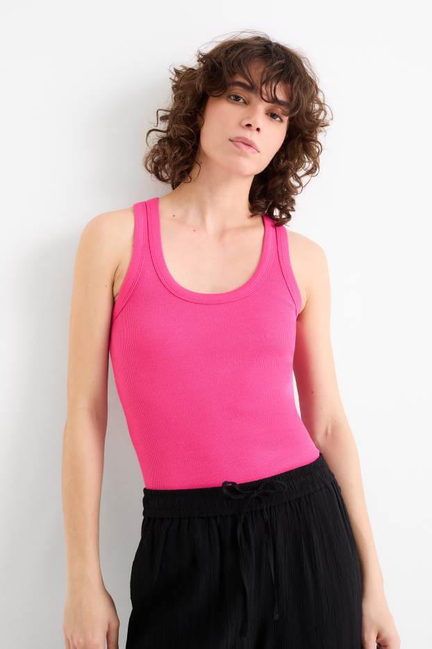 Mujer - Top básico - de canalé - fucsia