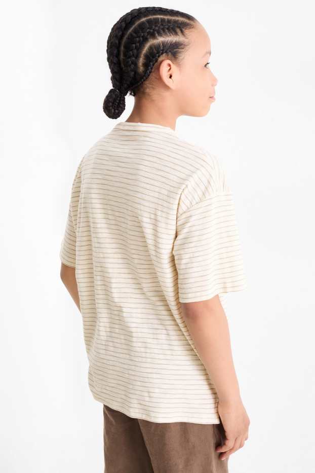 Kinder Jungen - Kurzarmshirt - gestreift - hellbeige