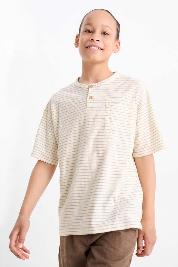 Kinder Jungen - Kurzarmshirt - gestreift - hellbeige