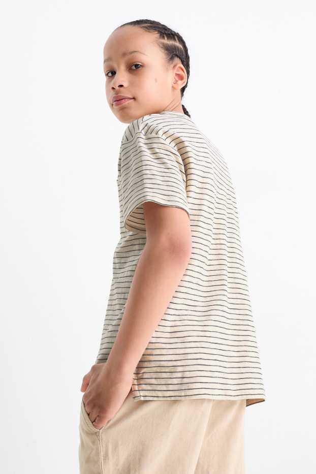 Kinder Buben - Kurzarmshirt - gestreift - dunkelgrau / weiß