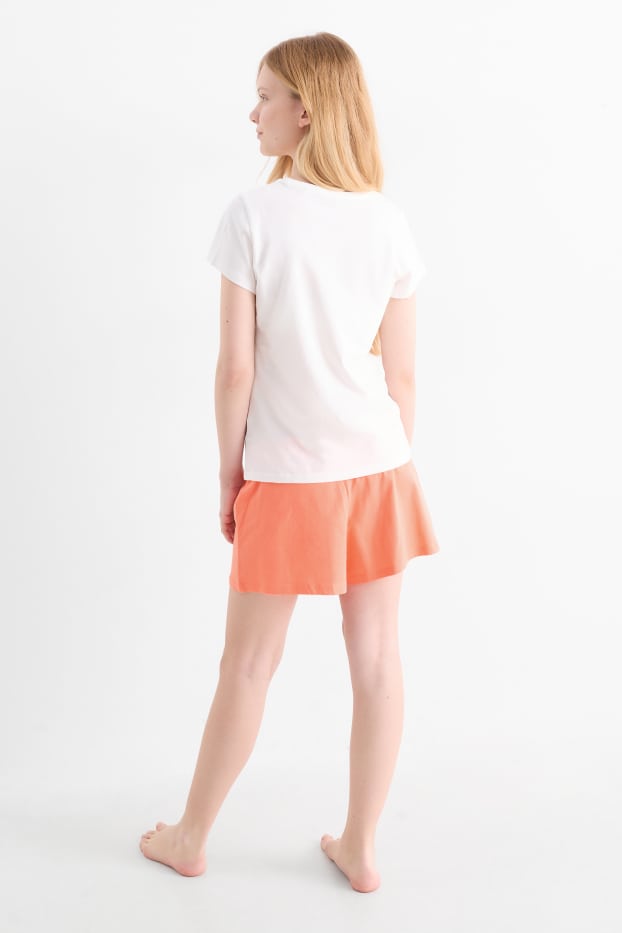 Kinder Mädchen - Multipack 2er - Meerestiere - Shorty-Pyjama - 4 teilig - weiss / orange