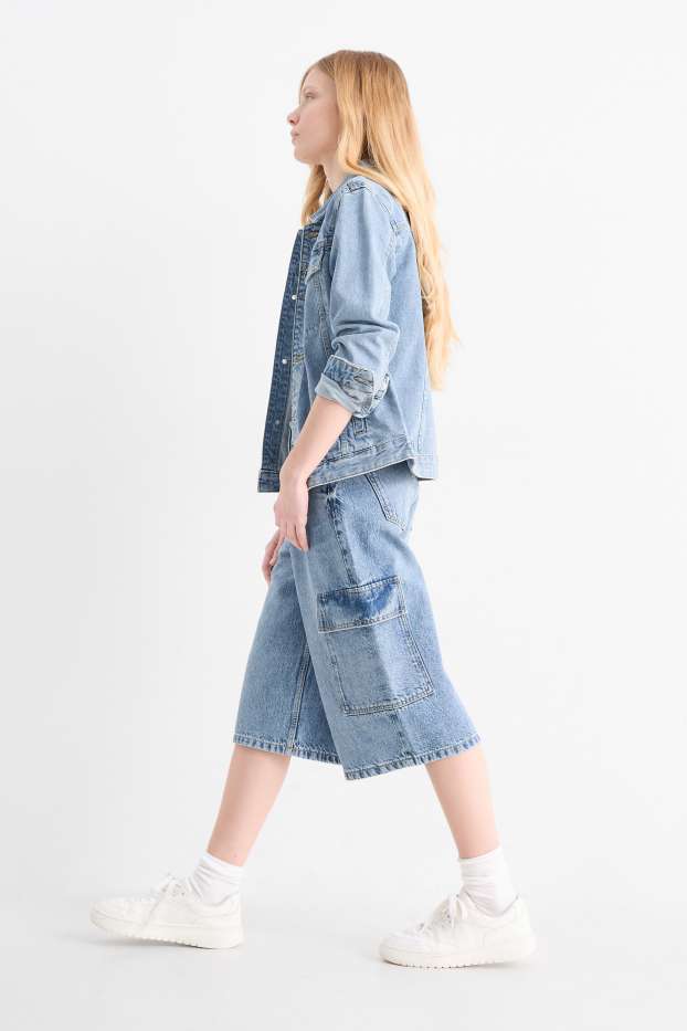 Enfants filles - Bermuda en jean - jean bleu clair