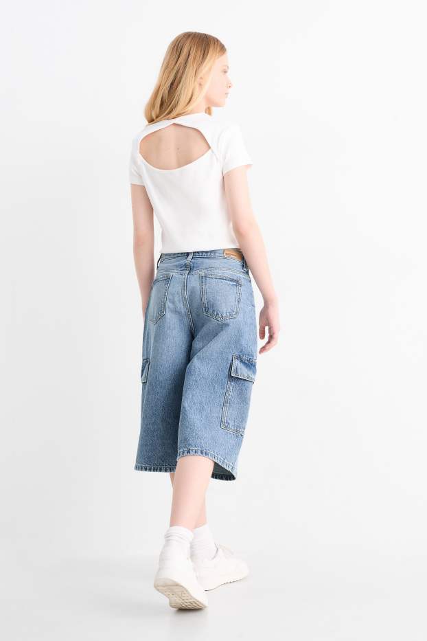 Enfants filles - Bermuda en jean - jean bleu clair