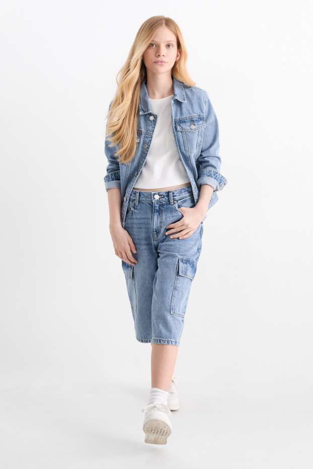 Enfants filles - Bermuda en jean - jean bleu clair