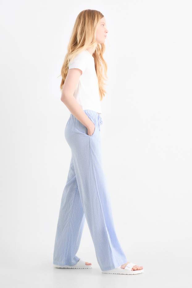 Enfants filles - Pantalon en tissu - palazzo - à rayures - blanc / bleu clair