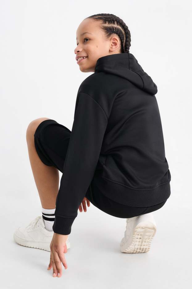 Děti - chlapci - Souprava - tepláková bunda s kapucí a šortky - 2dílná - černá