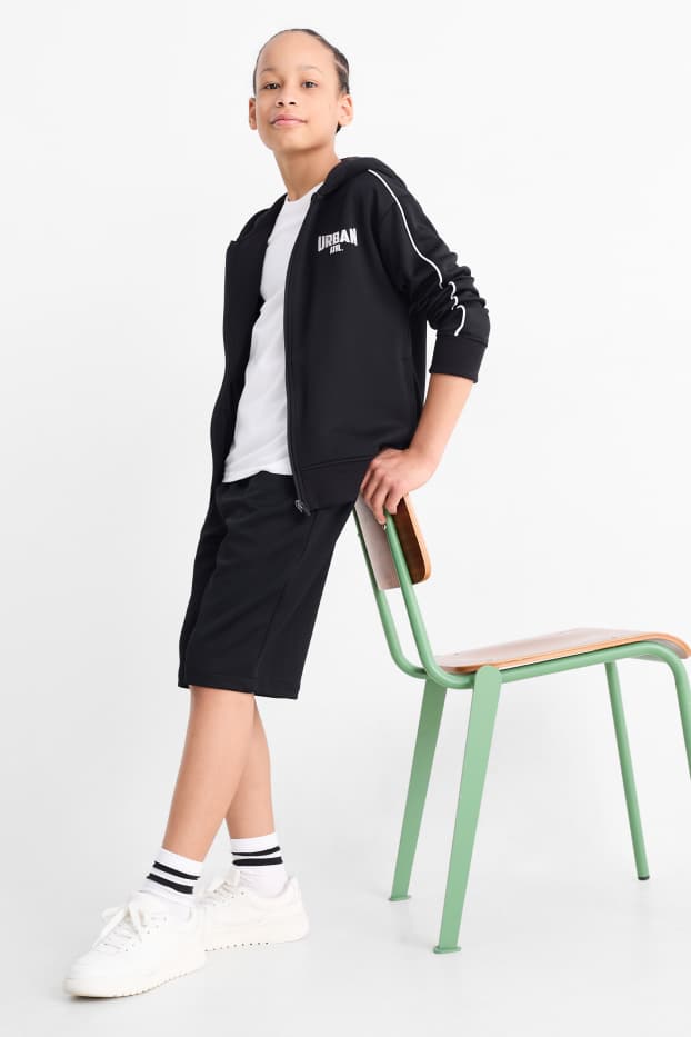 Děti - chlapci - Souprava - tepláková bunda s kapucí a šortky - 2dílná - černá