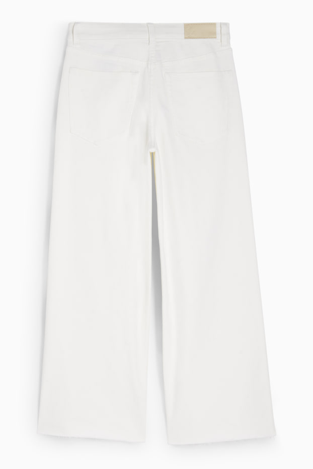 Femmes - Wide leg jean court - mid waist - blanc