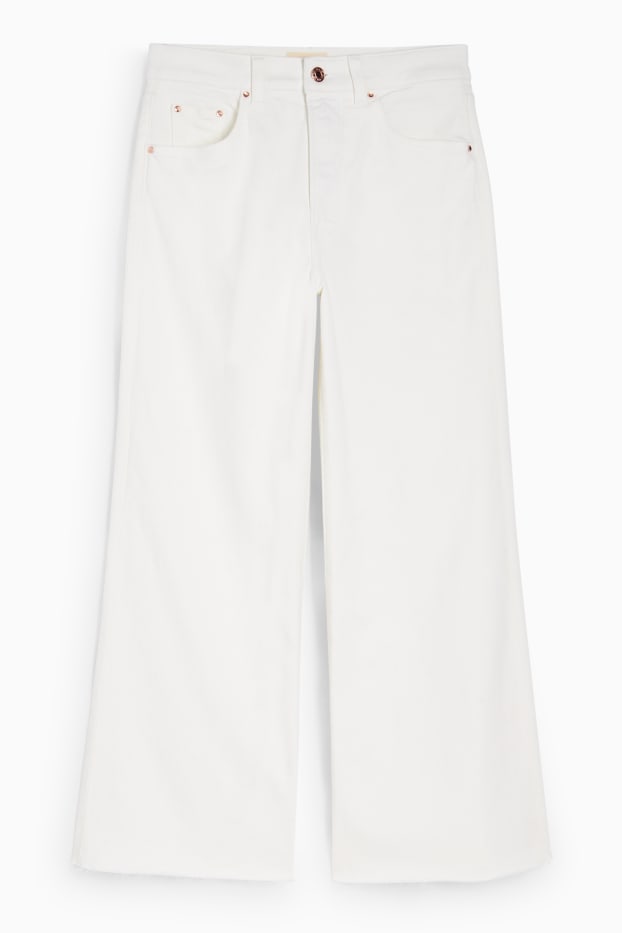 Femmes - Wide leg jean court - mid waist - blanc