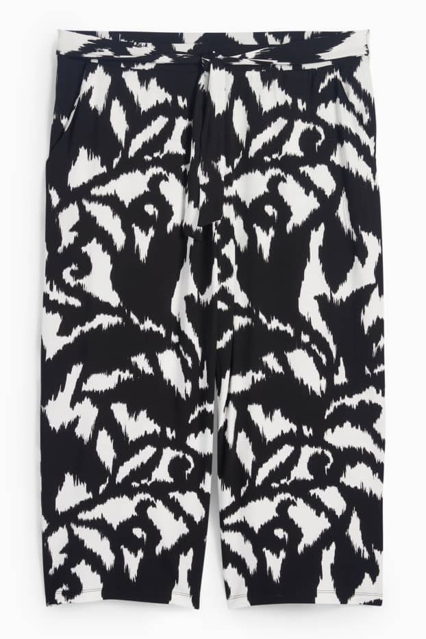 Femei - Pantaloni din jerseu - talie medie - wide leg - cu model - negru / alb