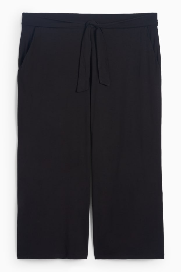Damen - Jersey-Hose - Mid Waist - Wide Leg - schwarz