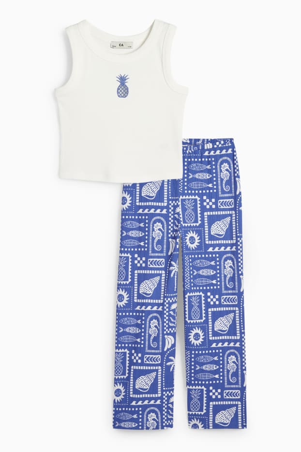 Kinderen: meisjes - Ananas - set - top en broek van jersey - 2-delig - blauw / wit