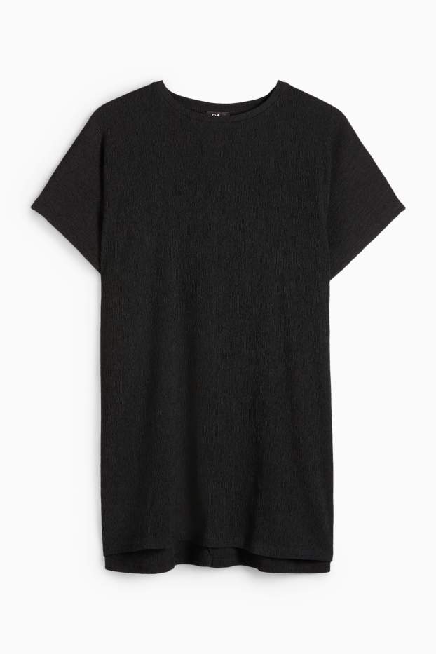 Donna - T-shirt - slim fit - tessuto tramato - nero