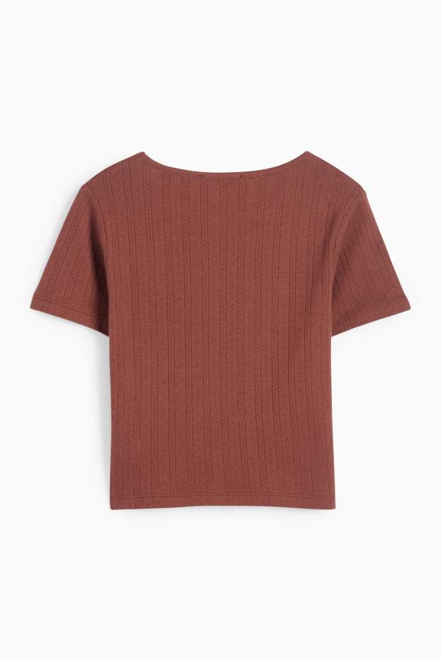 Kinderen: meisjes - T-shirt - geribd - donkerbruin