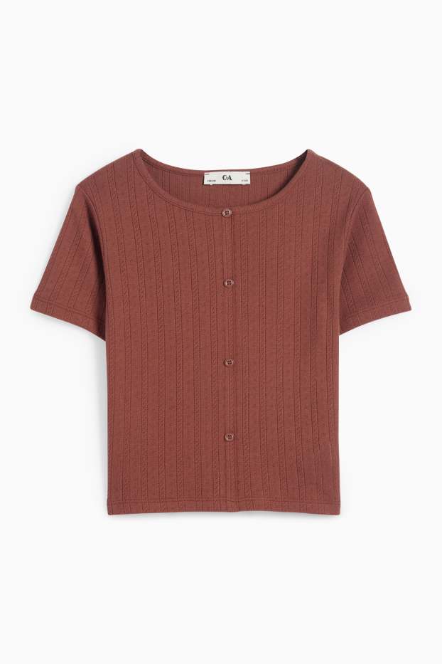 Kinderen: meisjes - T-shirt - geribd - donkerbruin