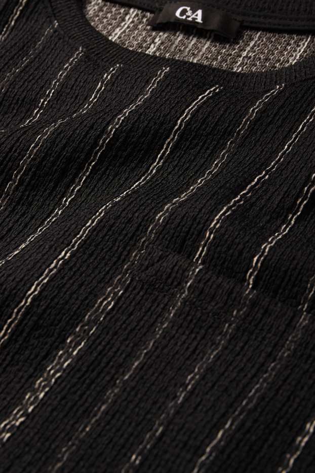 Women - T-shirt - striped - textured - black