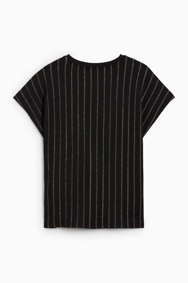 Women - T-shirt - striped - textured - black