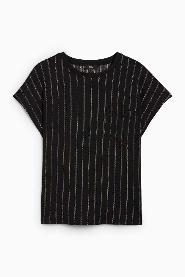 Women - T-shirt - striped - textured - black