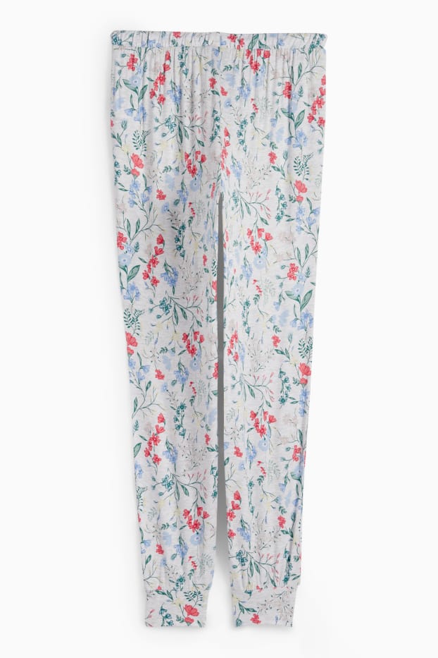 Mujer - Pantalón de pijama en viscosa - de flores - gris claro