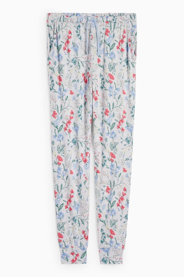 Mujer - Pantalón de pijama en viscosa - de flores - gris claro