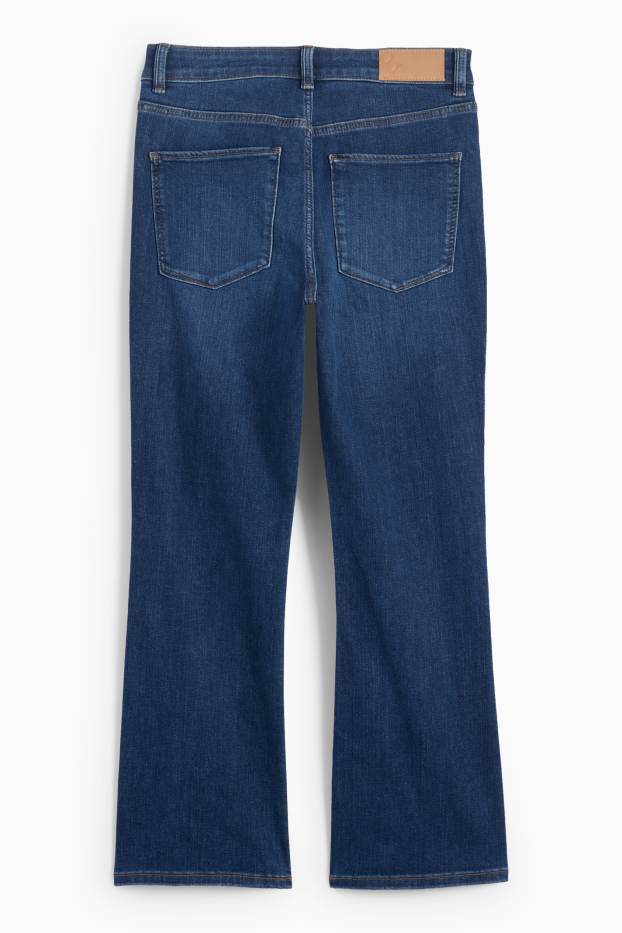 Dames - Korte bootcut jeans met strass steentjes - mid waist - jeansblauw