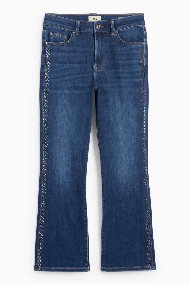 Dames - Korte bootcut jeans met strass steentjes - mid waist - jeansblauw
