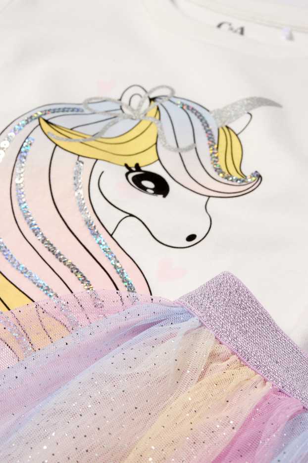 Children Girls - Unicorn - set - short sleeve T-shirt, skirt and bag - 3 piece - cremewhite