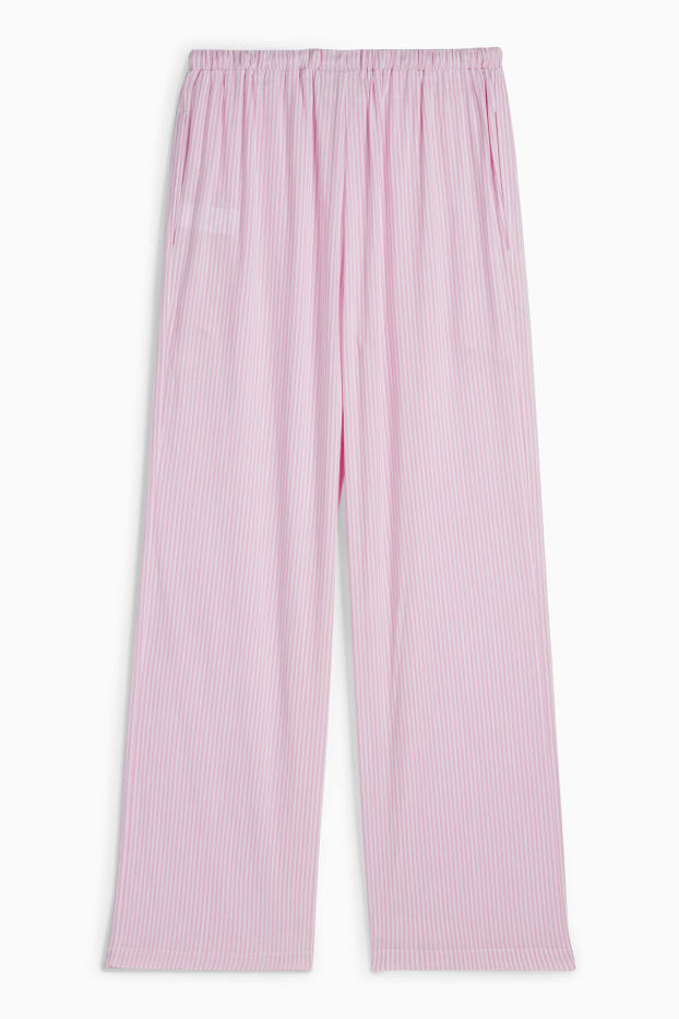 Enfants filles - Pantalon en tissu - palazzo - à rayures - blanc / rose