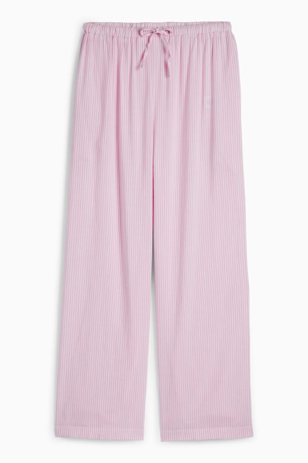 Enfants filles - Pantalon en tissu - palazzo - à rayures - blanc / rose