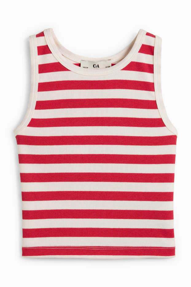 Enfants filles - Top - côtelé - à rayures - blanc / rouge