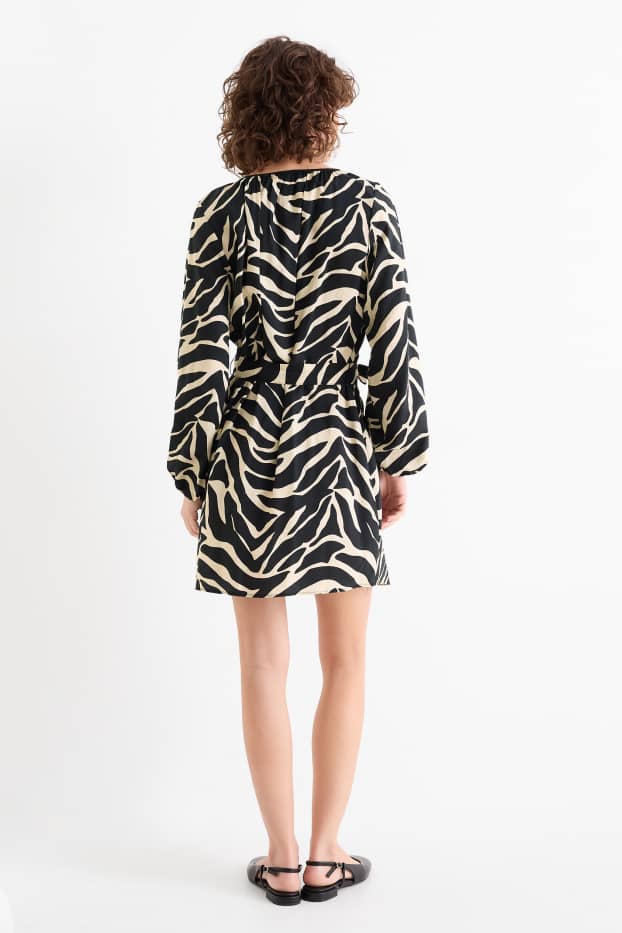 Femmes - Robe évasée - à motif - noir