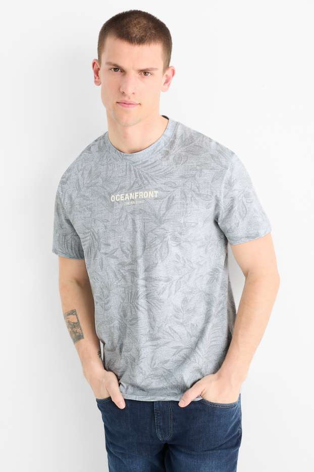 Heren - T-shirt - relaxed fit - met patroon - lichtblauw
