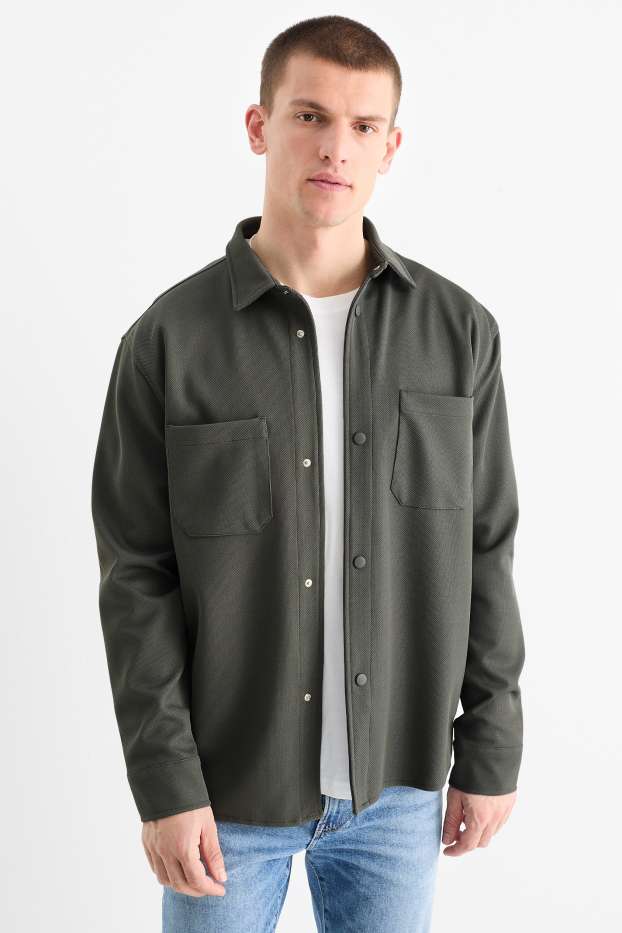 Hommes - Veste-chemise - relaxed fit - col kent - texturée - gris
