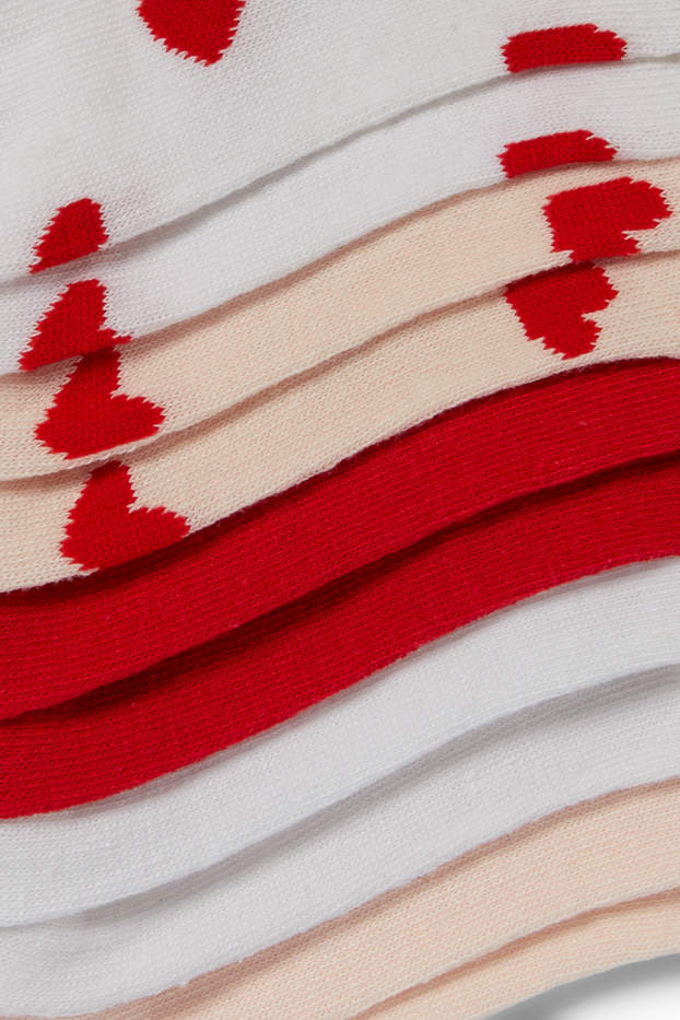Enfants filles - Lot de 7 paires - cœurs - chaussettes de sport à motif - rouge