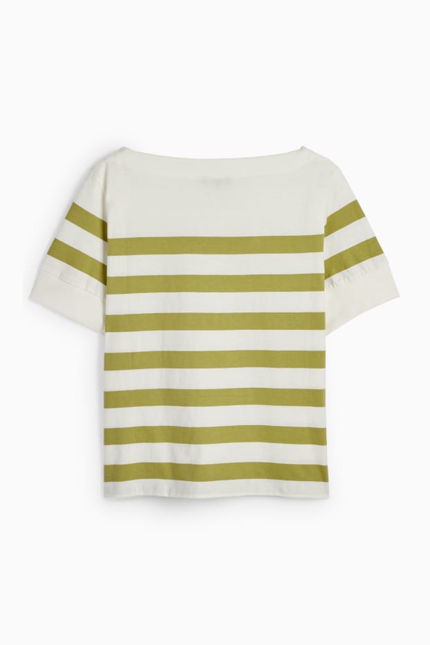 Dámské - Tričko - relaxed fit - pruhované - bílá/zelená