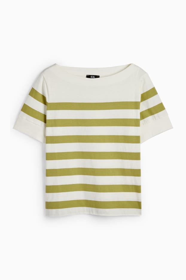 Dámské - Tričko - relaxed fit - pruhované - bílá/zelená