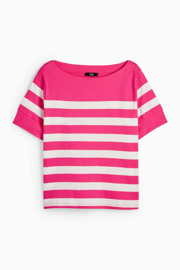 Donna - T-shirt - relaxed fit - a righe - fucsia